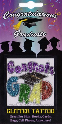 Congrats Grad with Graduation Hat Glitter Tattoo