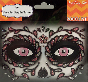 Rhinestone & Glitter Day of the Dead Pink & Black Sugar Skull Face Art Kit