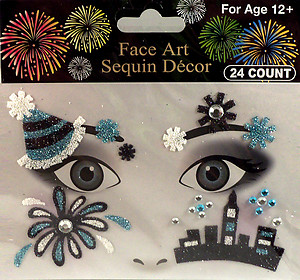 Rhinestone & Glitter Blue, White & Black 'City & Fireworks' Face Art Kit