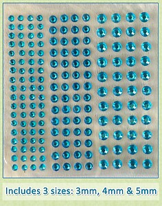 Sheet of 172 Aqua Acrylic Rhinestone Body Gems with 3 Sizes