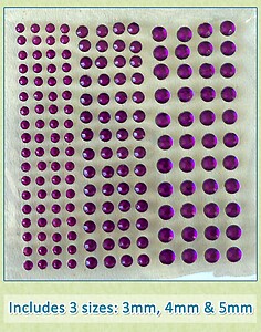Sheet of 172 Purple Acrylic Rhinestone Body Gems with 3 Sizes