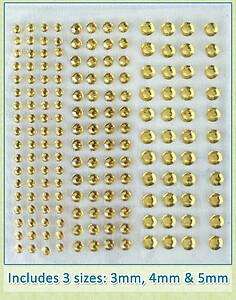 Sheet of 172 Yellow Acrylic Rhinestone Body Gems with 3 Sizes
