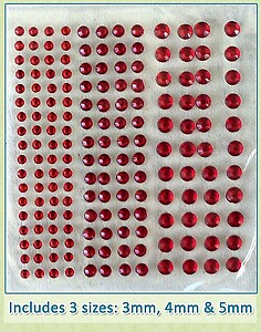 Sheet of 172 Red Acrylic Rhinestone Body Gems with 3 Sizes