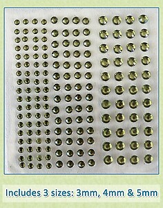 Sheet of 172 Olive Acrylic Rhinestone Body Gems with 3 Sizes