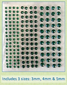 Sheet of 172 Emerald Acrylic Rhinestone Body Gems with 3 Sizes