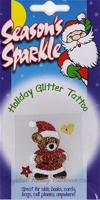 Santa Teddy Bear Holiday Glitter and Crystal Tattoo