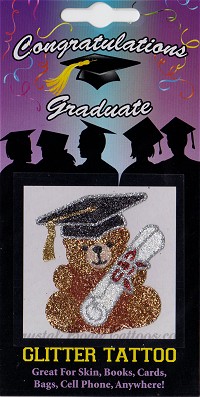 Teddy Bear with Graduation Hat & Diploma Glitter Tattoo