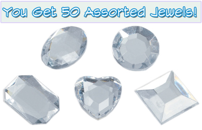 Set of 50 1/2 inch Clear Plastic Jewels with Adhesive