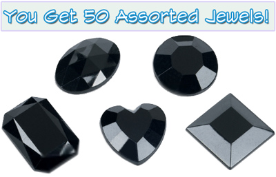 Set of 50 1/2 inch Black Plastic Jewels with Adhesive