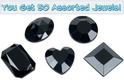 Set of 50 1/2 inch Black Plastic Jewels with Adhesive