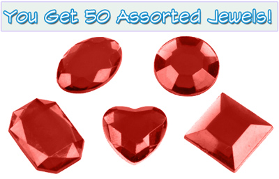 Set of 50 1/2 inch Red Plastic Jewels with Adhesive