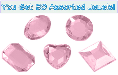 Set of 50 1/2 inch Pink Plastic Jewels with Adhesive