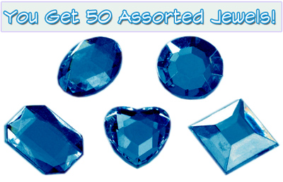 Set of 50 1/2 inch Blue Plastic Jewels with Adhesive
