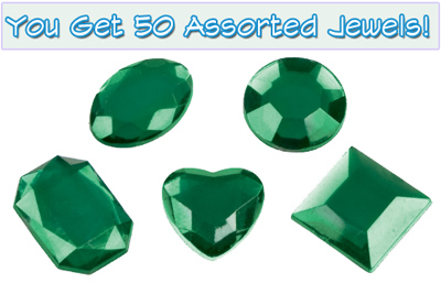 Set of 50 1/2 inch Green Plastic Jewels with Adhesive