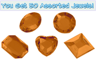 Set of 50 1/2 inch Orange Plastic Jewels with Adhesive