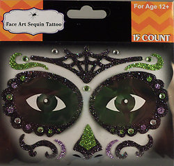 Rhinestone & Glitter Day of the Dead Green & Purple Sugar Skull Face Art Kit