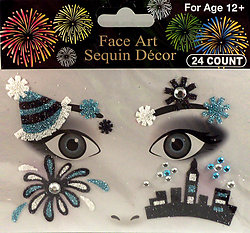 Rhinestone & Glitter Blue, White & Black 'City & Fireworks' Face Art Kit