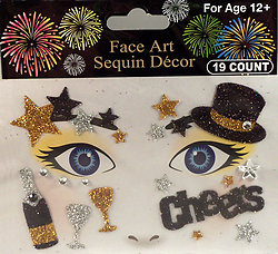 Rhinestone & Glitter Gold, Silver & Black 'Champagne & Cheers' Face Art Kit