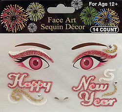 Rhinestone & Glitter Pink, White & Gold 'Happy New Year' Face Art Kit