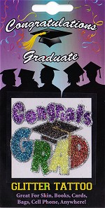 Congrats Grad with Graduation Hat Glitter Tattoo