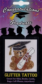 Teddy Bear with Graduation Hat & Diploma Glitter Tattoo