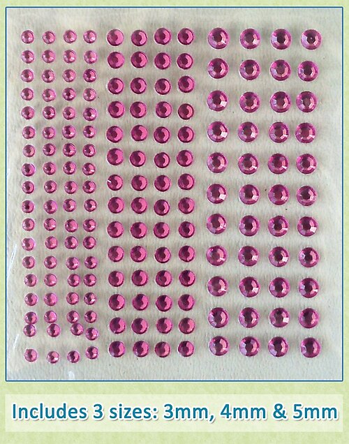 Sheet of 172 Dark Pink Acrylic Rhinestone Body Gems with 3 Sizes