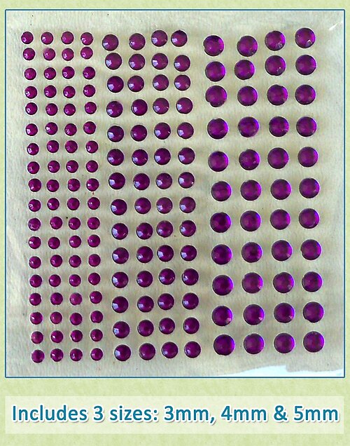 Sheet of 172 Purple Acrylic Rhinestone Body Gems with 3 Sizes