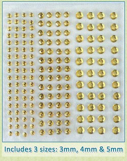 Sheet of 172 Yellow Acrylic Rhinestone Body Gems with 3 Sizes